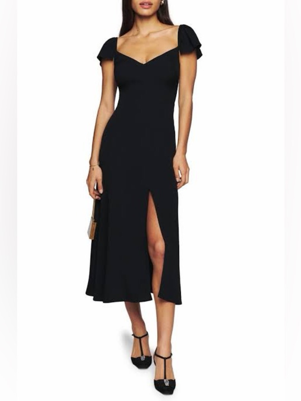 Reformation Baxley Black Maxi Dress with Puff Cap Sleeves